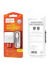 bộ cáp sạc kèm củ sạc 2 cổng hoco c73 type c - bộ cốc sạc dây sạc nhanh 2.4a cho samsung oppo xiaomi mầu trắng - hàng chính hãng