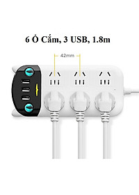 Ổ Cắm Điện Thông Minh Hình Chú Mèo 6 Ổ Cắm 3 USB Dây Điện Dài 180cm Đa Tính Năng Chống Giật Điện Hàng Siêu Cao Cấp, Ổ Điện Chống Cháy Nổ Chịu Được Công Suất Cao