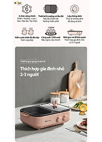 Nồi Lẩu Điện Mini, Nồi Lẩu Nướng Bear DKL-C12D1 Dung Tích 1.2 Lít Công Suất 1200 W - Hàng Nhập Khẩu