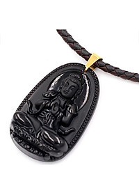 [Tuổi Mùi, Thân] Dây Chuyền Mặt Phật Đại Nhật Như Lai Thạch Anh Đen 5cm + Dây Da - Mặt Size Lớn - Tặng Kèm Móc Inox - May Mắn - Bình An