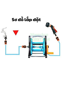 Bộ Vòi Phun Nước Tưới Cây, Rửa Xe VA213 gồm: Vòi Phun Tưới Tăng Áp + Khung Lô Cuốn Ống Dây + Phụ Kiện Khớp nối+ 20-25m Dây Dẫn Nước kết cấu 3 lớp chống xoắn, vòi phun đa năng chất lượng cao/ Hồng Thanh Garden