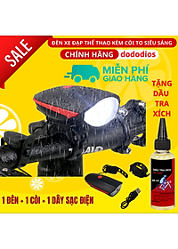 [TẶNG Dầu Tra Xích] Đèn xe đạp thể thao dododios siêu sáng có còi pin sạc usb led T6 chống nước - Hàng chính hãng