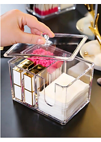 Hộp Đựng Bông Tẩy Trang Và Tăm Bông 2 Ngăn Nhựa Meca Cao Cấp HBH