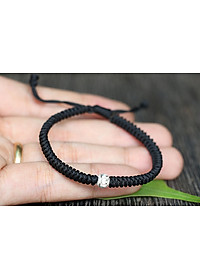 Vòng Kết Dây Đen Charm Bi Bạc Ngọc Quý Gemstones GA155
