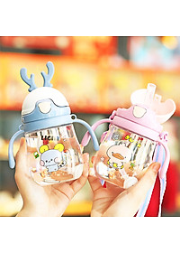 Bình Nước Có Ống Hút Cho Bé Tập Uống Có Van Chống Sặc Cao Cấp 300ml Bằng Nhựa PP Chịu Nhiệt Tốt Có Tay Cầm Tiện Lợi - HÀNG LOẠI 1- CHÍNH HÃNG MINIIN