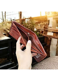Ví Nam Da Cá Sấu. Ví 2 Mặt Đan Viền Thủ Công - Dáng Ngang Dễ Sử Dụng