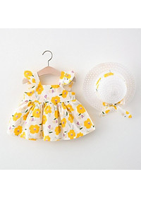 Váy đầm cho bé gái kèm mũ rộng vành xinh xắn, đầm đi biển cho bé từ 8-15kg Easy Baby (SD-3653G)