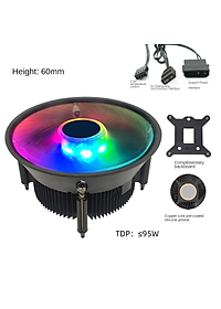 Quạt tản nhiệt CPU Led rainbow T80 for Intell lõi đồng nguyên chất cho máy tính hàng nhập khẩu
