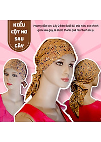 Nón hóa trị vải mềm mát, hút mồ hôi, bệnh nhân ung thư, chemo hat, cancer hat, nón trùm đầu, mũ vải [KIỂU ĐUÔI XÒE-CAM ĐEN HỌA TIẾT]