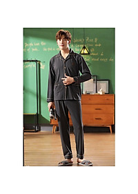 9202 - Bộ Pijama nam dài tay cao cấp trơn màu phù hợp mọi lứa tuổi, tông tối gọn dáng, size L-3XL