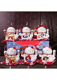 Mèo Thần Tài  Maneki Neko  vẫy tay chiêu tài lộc 16cm bằng gốm sứ - mẫu giao ngẫu nhiên