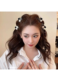 Kẹp tóc mái mini nơ đính hoa hồng camellia