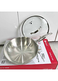 Chảo Inox 304 Cao Cấp 3 Lớp Đáy Liền Elmich Trimax kèm vung kính - Hàng chính hãng