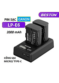 Bộ Pin LP-E6 2000mAh + Sạc Beston Dùng Cho Máy Ảnh Canon EOS 60D 70D 80D 90D 6D 7D 5D Mark IV 5DSR - Hàng nhập khẩu