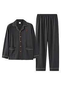 9202 - Bộ Pijama nam dài tay cao cấp trơn màu phù hợp mọi lứa tuổi, tông tối gọn dáng, size L-3XL