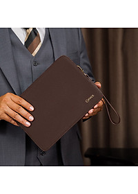 Ví Cầm Tay Clutch Da Nam Hàng Hiệu GENCE CK15 Da Bò Khóa Số Cao Cấp Màu Nâu