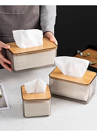 HỘP ĐỰNG GIẤY ĂN NHỰA MIKA TRONG SUỐT NẮP GỖ TRE PHONG CÁCH BẮC ÂU