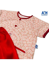 Bộ bà ba dài áo tay ngắn bé gái họa tiết Cúc trắng quần lụa đỏ - AICDBGJOAXLL - AIN Closet