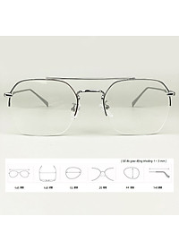 Gọng Kính Cận, Kính Giả Cận Nam Nữ Mắt Vuông Cỡ Vừa, Nửa Gọng Kim Loại Cứng Cáp, Màu Bạc, Đen - BLUE LIGHT