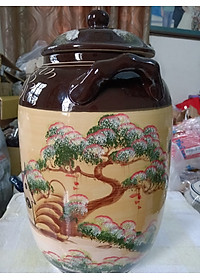 Hũ đựng rượu gạo gốm sứ Bát Tràng vẽ phong cảnh loại 20L
