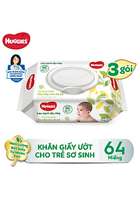 Combo 3 Gói Khăn giấy ướt cho trẻ sơ sinh HUGGIES không mùi gói 64 tờ