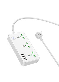 Ổ cắm điện đa năng sạc nhanh cổng typeC có 3 cổng USB và 1 cổng Type-C có 3 lỗ cắm tải 2500W dây dài 1.5m - Hàng nhập khẩu