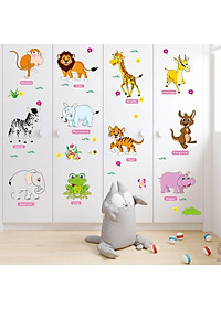 Decal dán tường dán kính Các con vật bằng tiếng anh cho bé AM9215