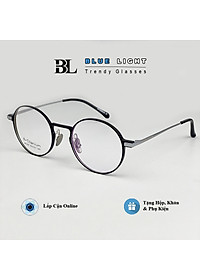 Gọng Kính Cận, Kính Giả Cận TITANIUM Cao Cấp Nam Nữ, Mắt Tròn Nhỏ, Lịch Sự, Sang Trọng, Gọng Đen Bạc, Đen Vàng, Full Đen - BLUE LIGHT