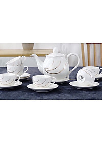 BỘ ẤM CHÉN KÈM 7 ĐĨA SỨ CAMELIA PHA TRÀ HỌ TIẾT HOA BẠC SANG TRỌNG ( GIAO NGẪU NHIÊN ) - ANTH248