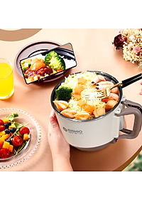 Nồi Lẩu Điện Mini 1.5L Mishio MK392 600W lòng nồi inox 304 không gỉ sét - hàng chính hãng