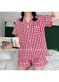 Bộ ngủ cộc cộc kẻ caro siêu dễ thương Pijama kẻ caro Pizama dễ thương Pyjama