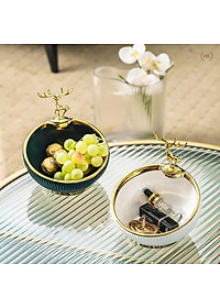 Bát Sứ Đựng Kẹo - Chìa Khóa - Phụ Kiện Decor 2022 | Âu Sứ Decor Kẻ Vàng Kim Vân Nổi Hình Hươu Mạ Vàng ( Hàng Có Sẵn )