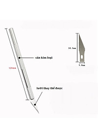 Dao trổ khắc giấy và gỗ mỏng với cán kim loại và hộp 06 lưỡi sơ cua đi kèm