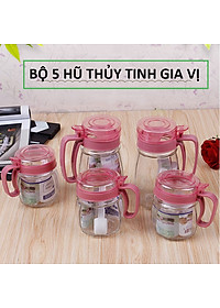 Bộ 5 Hộp Đựng Gia Vị Thủy Tinh Cao Cấp Nhà Bếp Có Nắp Tiện Lợi, Có Tay Cầm- Hàng Chính Hãng MINIIN