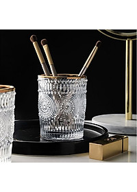 BỘ 6 CỐC THỦY TINH UỐNG NƯỚC VIỀN VÀNG  HOA VĂN  TRÒN NỔI - ANTH481