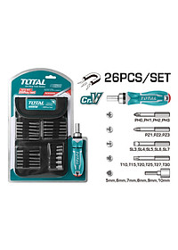 Bộ tua vít đa năng 26 chi tiết có túi đựng TOTAL TACSD30266 - Nhiều loại đầu vít, chất liệu thép chuyên dụng, tay cầm chắc chắn