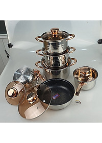 Bộ nồi 6 món đáy từ 5 lớp, nắp kính chịu lực cao cấp