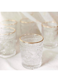 BỘ 6 CỐC THỦY TINH CHỊU NHIỆT CAO CẤP  UỐNG NƯỚC HOA VĂN TRỐNG ĐỒNG DẬP NỔI - ANTH674