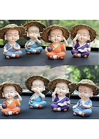 Bộ 08 tượng nón rơm (Tứ Không và Cầm Kỳ Thi Họa) kèm chân đế ngang 8 ô