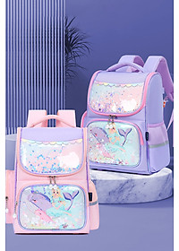 Balo chống gù cho bé gái đi học cặp sách học sinh tiểu học form hộp vải chống nước bền đẹp 63201