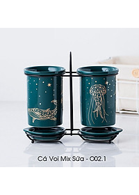 Bộ Ống Đựng Đũa Sứ Đựng Đũa, Thìa, Muỗng Cao Cấp Kèm Khung Thép Xuất Nhật- Sang Trọng - Hàng Loại 1 - Chính Hãng MINIIN