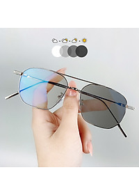 Kính Mắt Đổi Màu Khi Đi Nắng, Mắt Trắng Khi Trong Nhà, Chống Nắng, Bảo Vệ Mắt, Có Đủ Độ Từ 0 Đến Cận, Viễn, Loạn, Mắt Vuông Vừa, Khung Ngang, Gọng Kim Loại - BLUE LIGHT