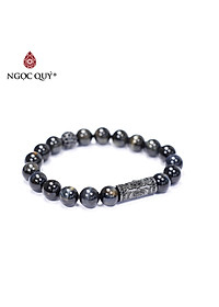 Vòng tay đá mắt hổ xanh đen phối charm hợp kim 8mm mệnh thủy,mộc - Ngọc Quý Gemstones