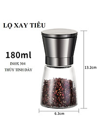 Máy Xay Tiêu Cầm Tay Thủy Tinh - Dụng Cụ Cối Xay Tiêu Nắp Inox Vặn Tay Nhỏ Gọn Tiện Dụng - Hàng Loại 1 - Chính Hãng MINIIN