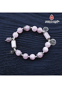 Vòng thạch anh hồng madagascar phối charm sen bạc mệnh hỏa, thổ - Ngọc Quý Gemstones