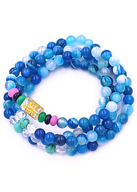 [Mệnh Thủy, Mộc] Bộ Vòng Chuỗi, Tràng Hạt 108 Hạt 6 Ly Đá Mã Não Xanh Biển Sọc Charm Lục Tự Chân Ngôn - Tràng Chuỗi Niệm Phật - An Yên - Thịnh Vượng - May Mắn - Tài Lộc