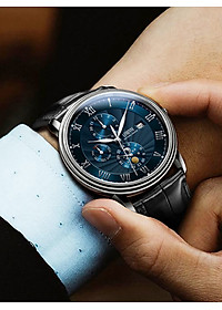 Đồng hồ nam chính hãng LOBINNI Ref.1023-3 (Phiên bản đặc biệt Limited) Kính sapphire nguyên khối ,chống xước,chống nước 50m,mặt xanh navy vỏ trắng dây da nâu( đen) xịn, thép không gỉ 316L,Đồng hồ cơ (Automatic),BH 24 tháng,thiết kế sun and moon sang trọng