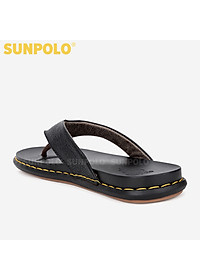 Dép Kẹp Xỏ Ngón Nam Da Bò SUNPOLO KEP204 Êm nhẹ (Đen)