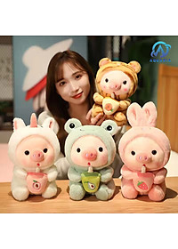 Gấu Bông Gối Ôm Thú Bông, Nhồi Bông Heo Baby Hóa Trang Uống Trà Sữa Siêu Dễ Thương Hot Hit 25cm