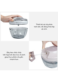 Dụng cụ xay tỏi ớt, thực phẩm Lebenlang LBL3939 lưỡi xay inox sắc bén, dây rút tiện lợi - hàng chính hãng